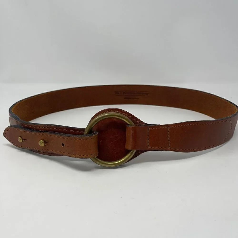 The J. Peterman Company Medium Brown Leather Wide Corset Belt Brass Tone Buckle